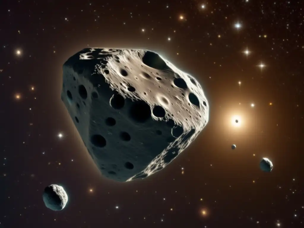 A captivating close-up of Asteroid Minerva, glowing with an ethereal warm sepia tone, surrounded by its lesser-known siblings