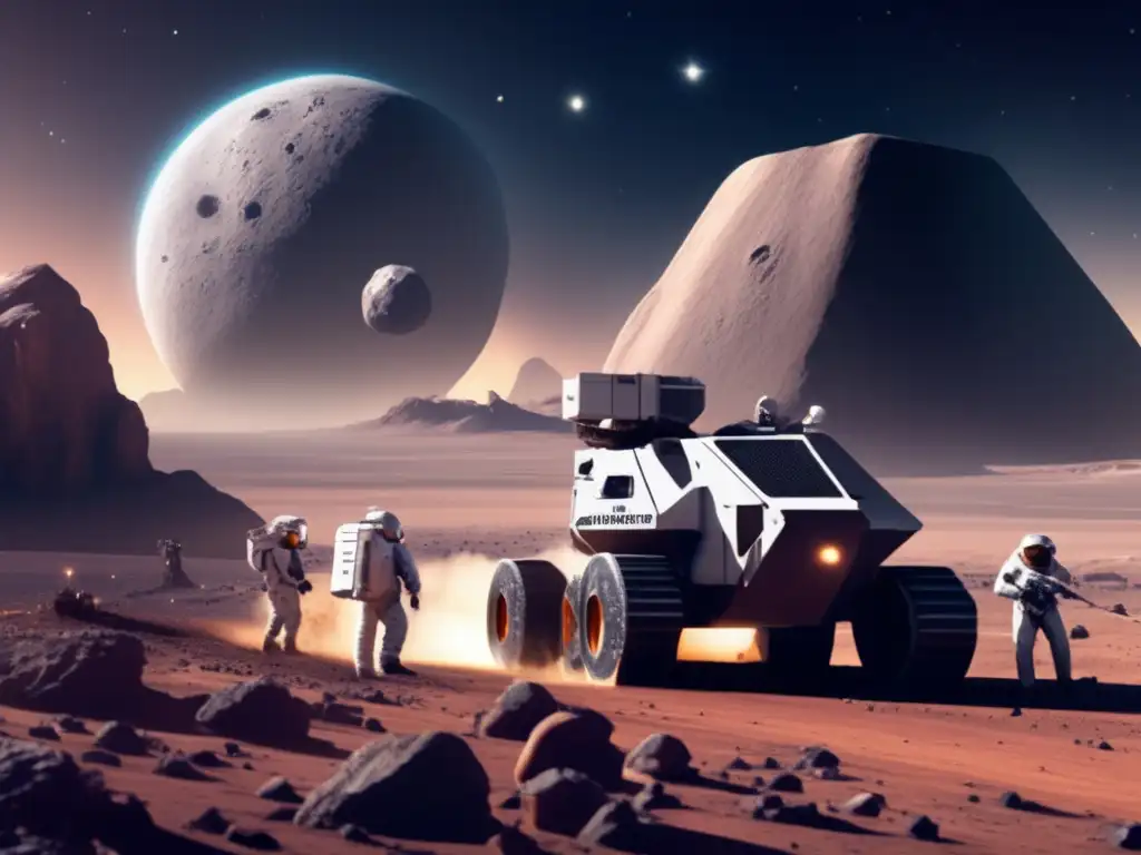 Awe-inspiring photograph of an asteroid mining operation in a barren, remote setting