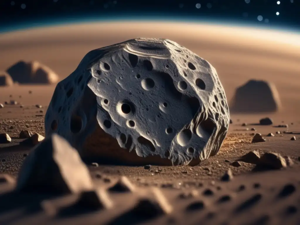 Uncover the mesmerizing details of asteroid Astraea in this photorealistic close-up, illuminated by a dim and mysterious lighting