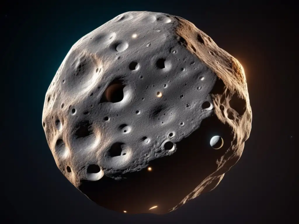 A stunning photograph of Astraea, the fifth asteroid discovered, floats against a gradient black background with intricate details visible in closeup
