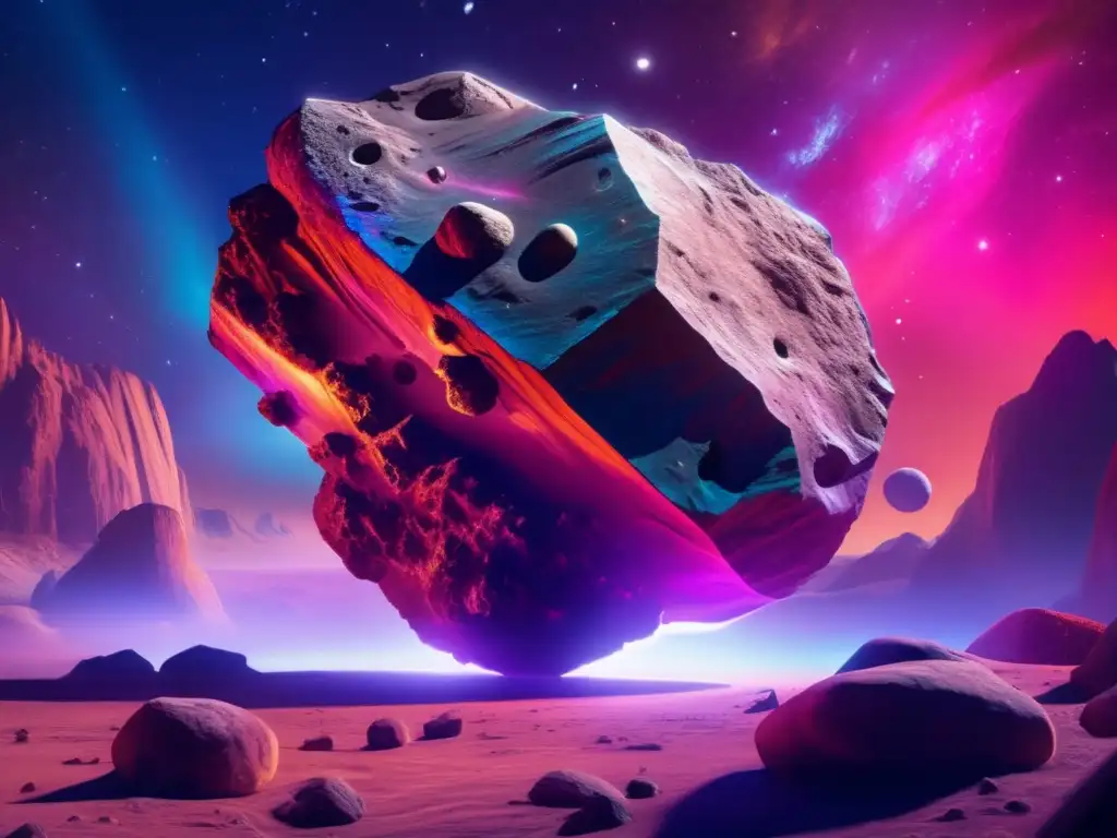 A celestial masterpiece portrays a captivating asteroid rock floating amidst a stunning nebula of swirling colors and luminescent stars, bringing to life the raw power of the cosmos