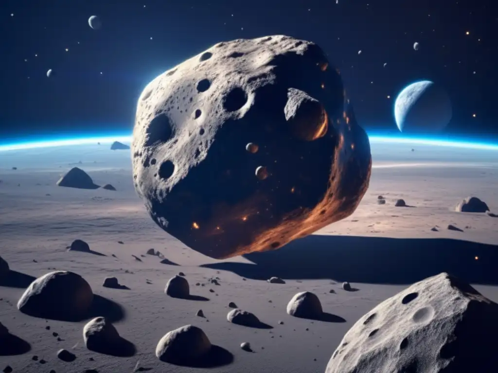 A mesmerizing asteroid field ablaze with a large, detailed asteroid in the foreground