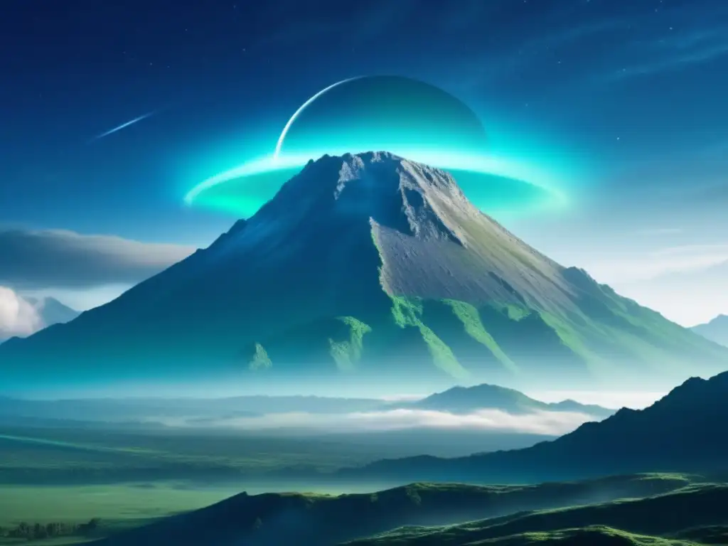 A dark asteroid, resembling a football stadium, looms ominously in deep bluegreen space