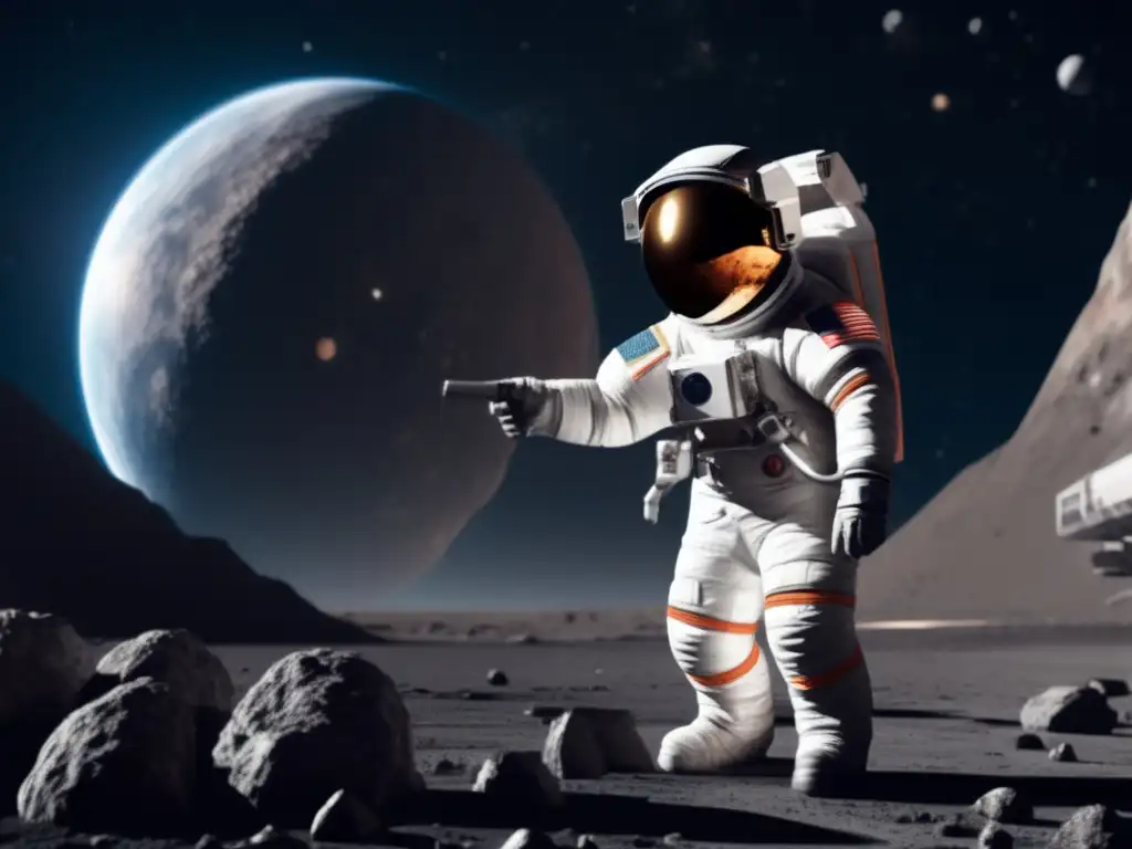 Dash - A breathtaking photorealistic image of an astronaut in a spacesuit standing before a space station, surrounded by the vastness of space