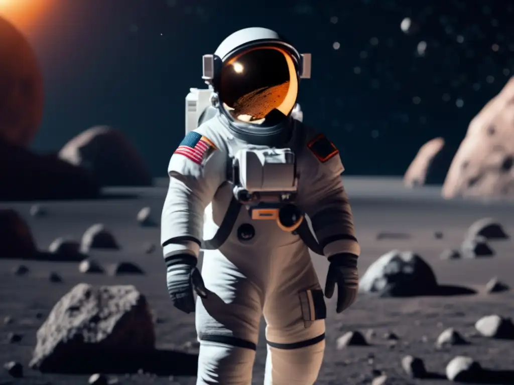 Space Exploration: Discovering Leitus - A Photorealistic Marvel Dash-A photorealistic image of an astronaut in a spacesuit, confidently standing before a colossal asteroid, exuding awe and wonder in their eyes