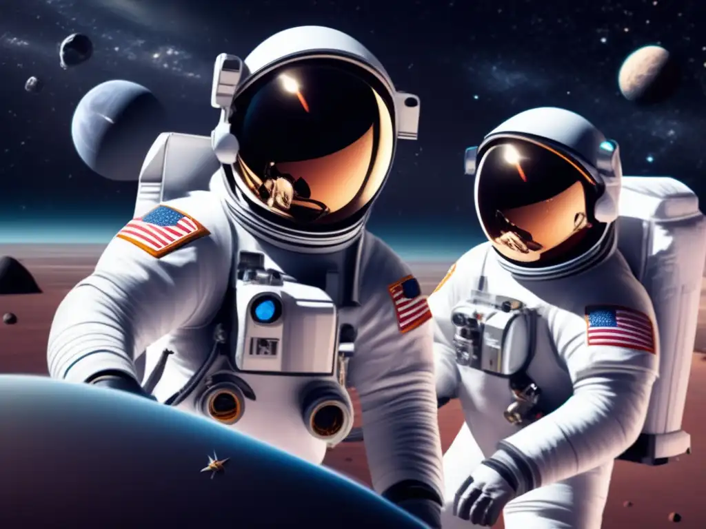 Astronauts explore the unknown, journeying through the cosmos aboard a sleek spacecraft