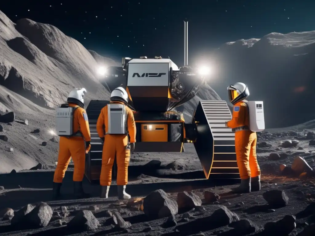 Astronauts and engineers diligently work to extract resources from the asteroid's surface