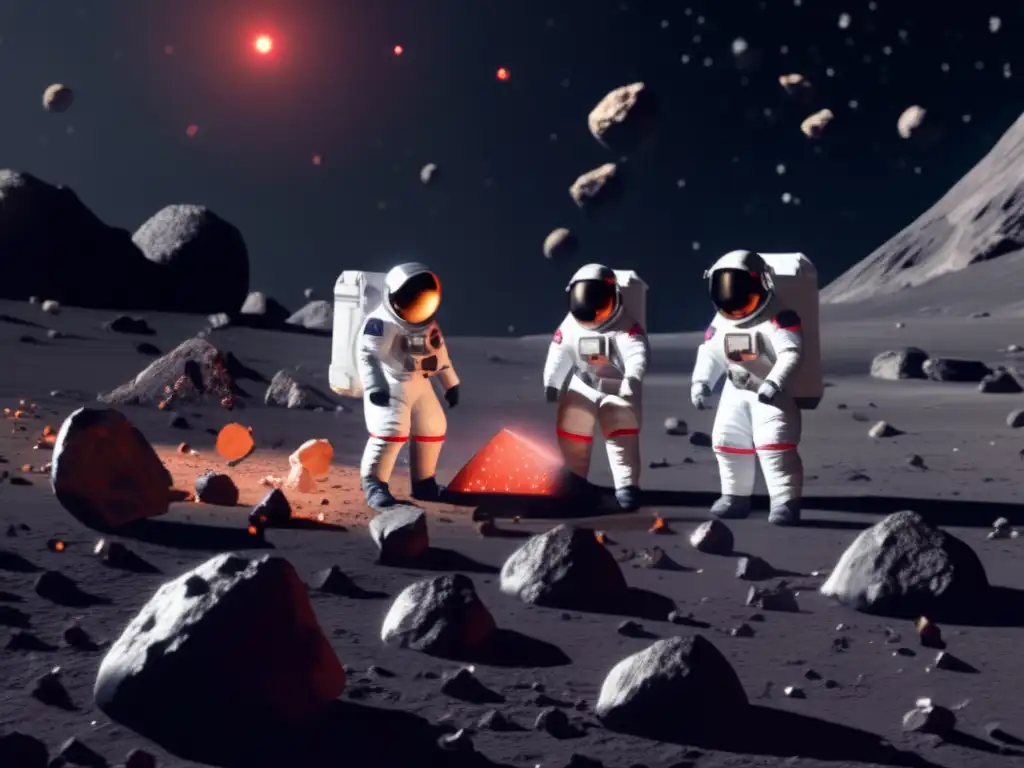 Diverse Astronauts Discover Lifesustaining Elements on Asteroid Mining Expedition A group of diverse astronauts gather on an asteroid mining expedition, surrounded by a variety of celestial bodies