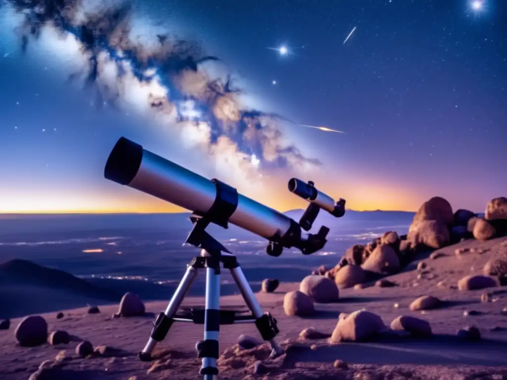 A striking image of a telescope locked onto a star-filled sky, where asteroids tracks are visible through warm, soft tones, showcasing their jagged edges, craters, and ridges