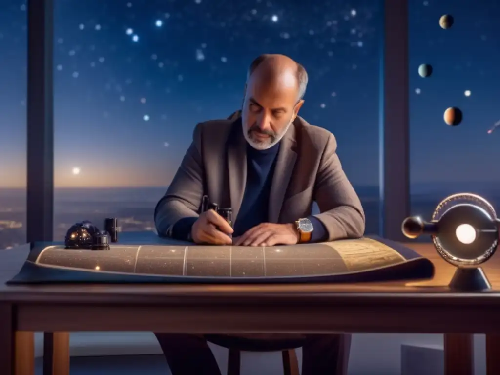 Unraveling the Cosmos: Astrophysicist Gareth Williams' Discoveries Gareth Williams, a distinguished astrophysicist, meticulously studies the telescope and celestial map, filled with the glow of minor planets