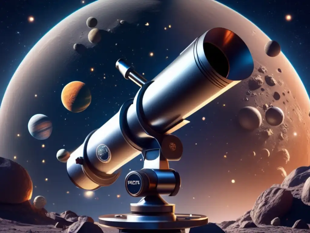 A stunning space telescope pointed towards an asteroid, in a cosmic sea of planets and stars