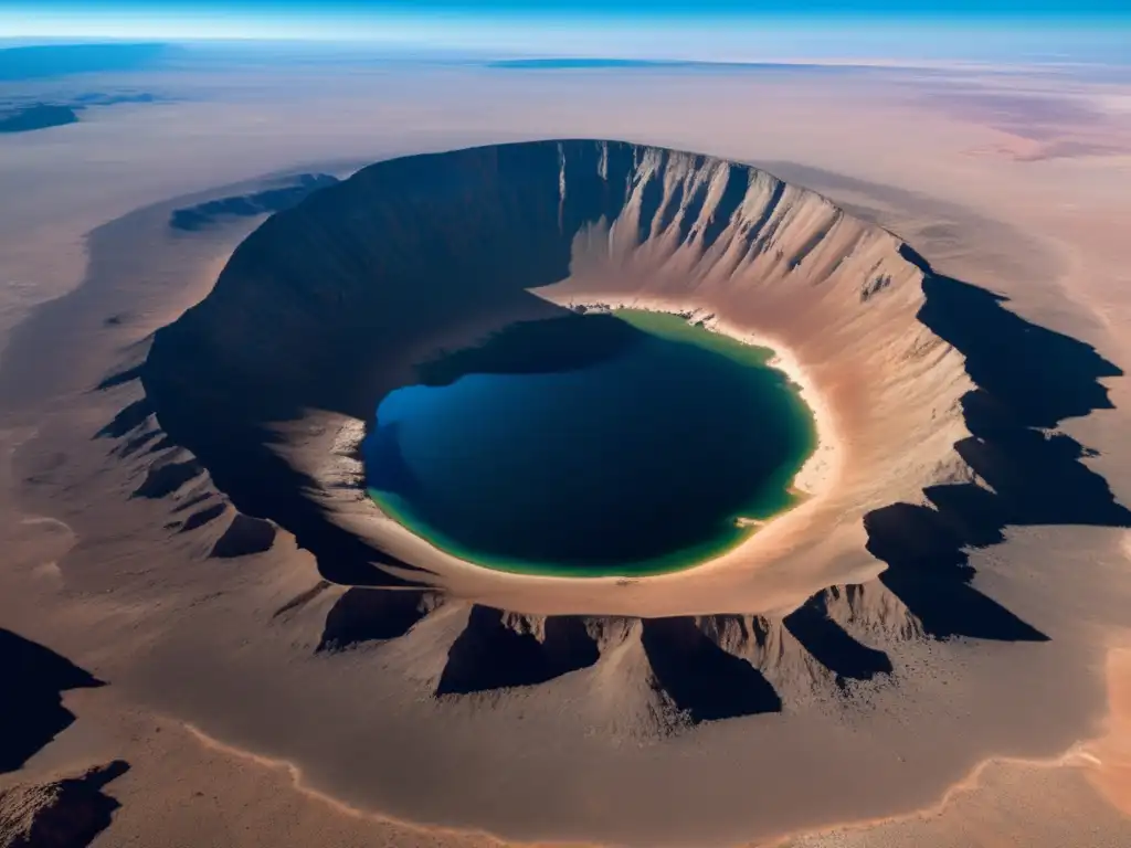 Dash - 'Ultradetailed Barringer Crater: A Photorealistic View from Above' A breathtaking view of the Barringer Crater from above, meticulously captured in photorealistic detail