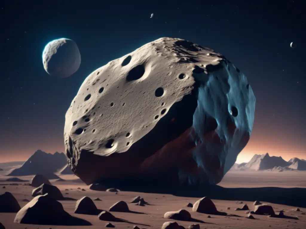 A stunning photorealistic image of the Briseis asteroid reveals its jagged, clifflike surface and darker pits that stretch out across its surface