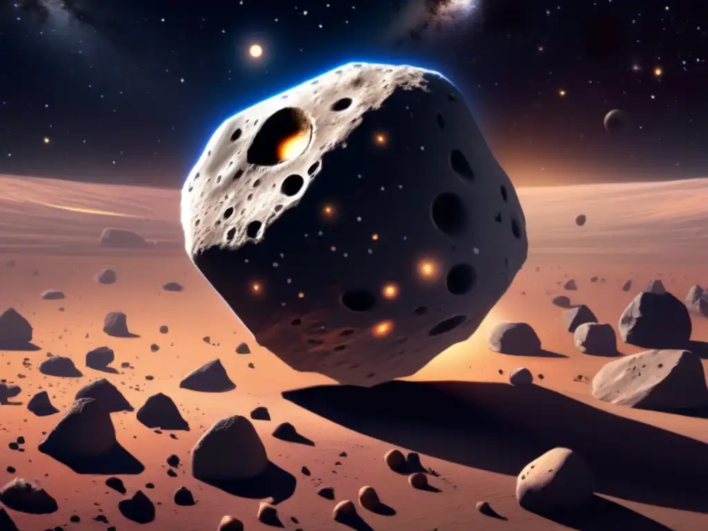 A photorealistic digital painting of Calliope 8147, a giant asteroid in our asteroid belt, viewed from above