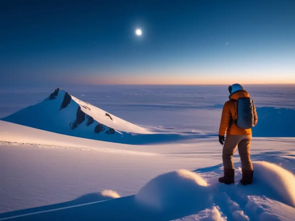 A snowy tundra shrouded in winter's chill stands in stark contrast to the cosmic beauty of a glowing asteroid hovering in the distance a lonesome sentinel of the unknown