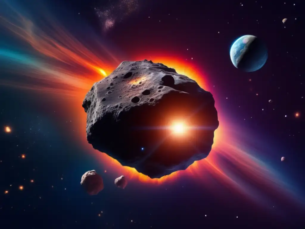 Dashing asteroid in the abyss - a fiery gem, teeming with multihued gases, liquid water, and living organics
