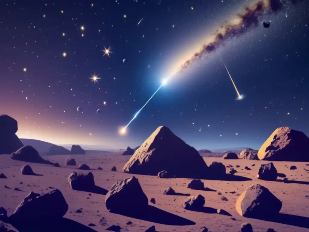A celestial masterpiece depicts a cluster of asteroids orbiting a star, with the Starry Plough constellation in the background
