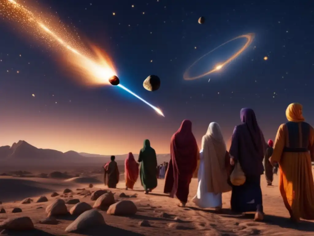 Celestial wonder: A photorealistic image reveals a streaking asteroid illuminated by an otherworldly glow, leaving a trail of meteors in its wake