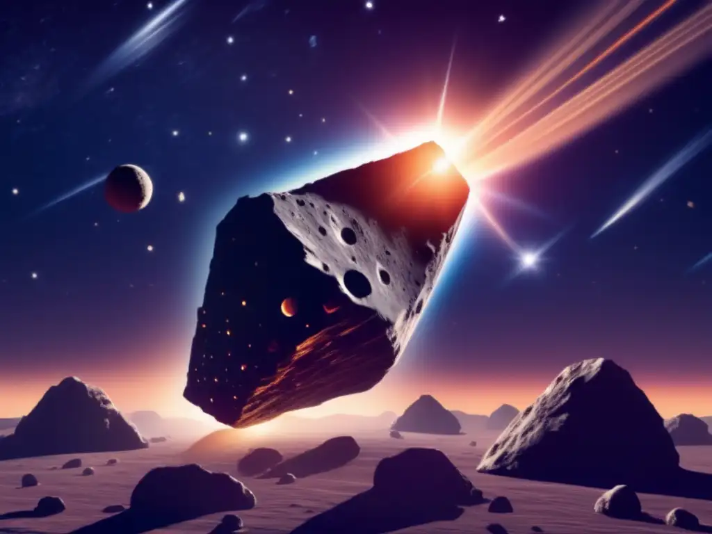 Asteroids pass by a luminous star, casting shadows on the surrounding darkness, as if daring to challenge nature's exclusivity