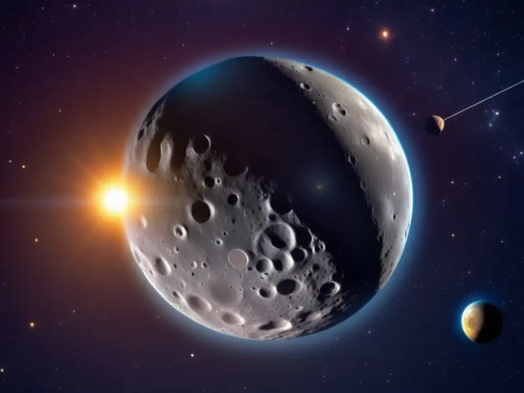 Dash: A stunning, photorealistic view of Ceres, the largest asteroid in the solar system, orbits the sun against a backdrop of the solar system's planets