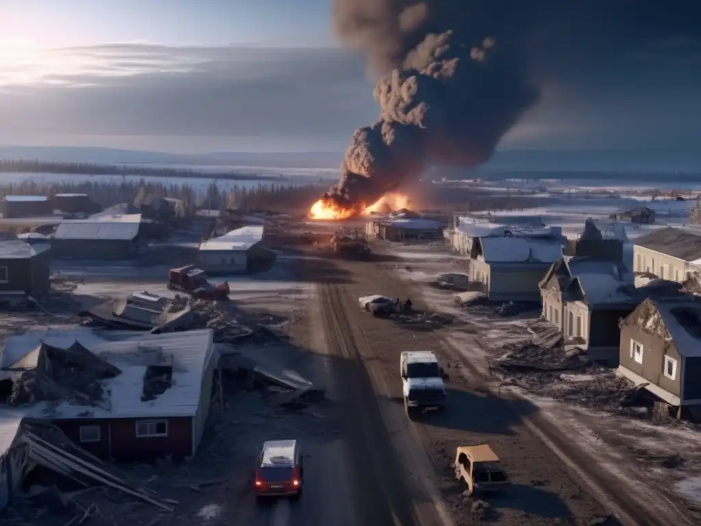 Traumatic Asteroid Impact: Chelyabinsk Meteor Takes Toll on Community An image of the isolated zone affected by the Chelyabinsk Meteor impact, showcasing detailed damage to structures and vehicles