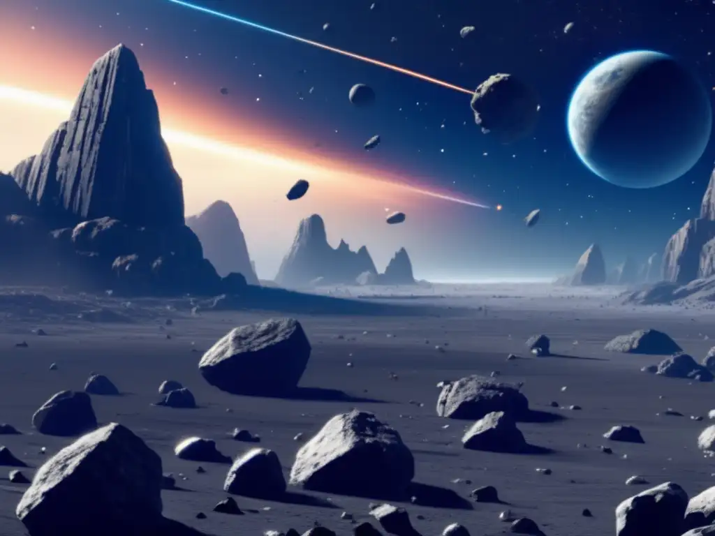 A Photorealistic Asteroid Field: A Cinematic Immersion into Space A stunning photorealistic image of an expansive asteroid field, reminiscent of 'The Empire Strikes Back'