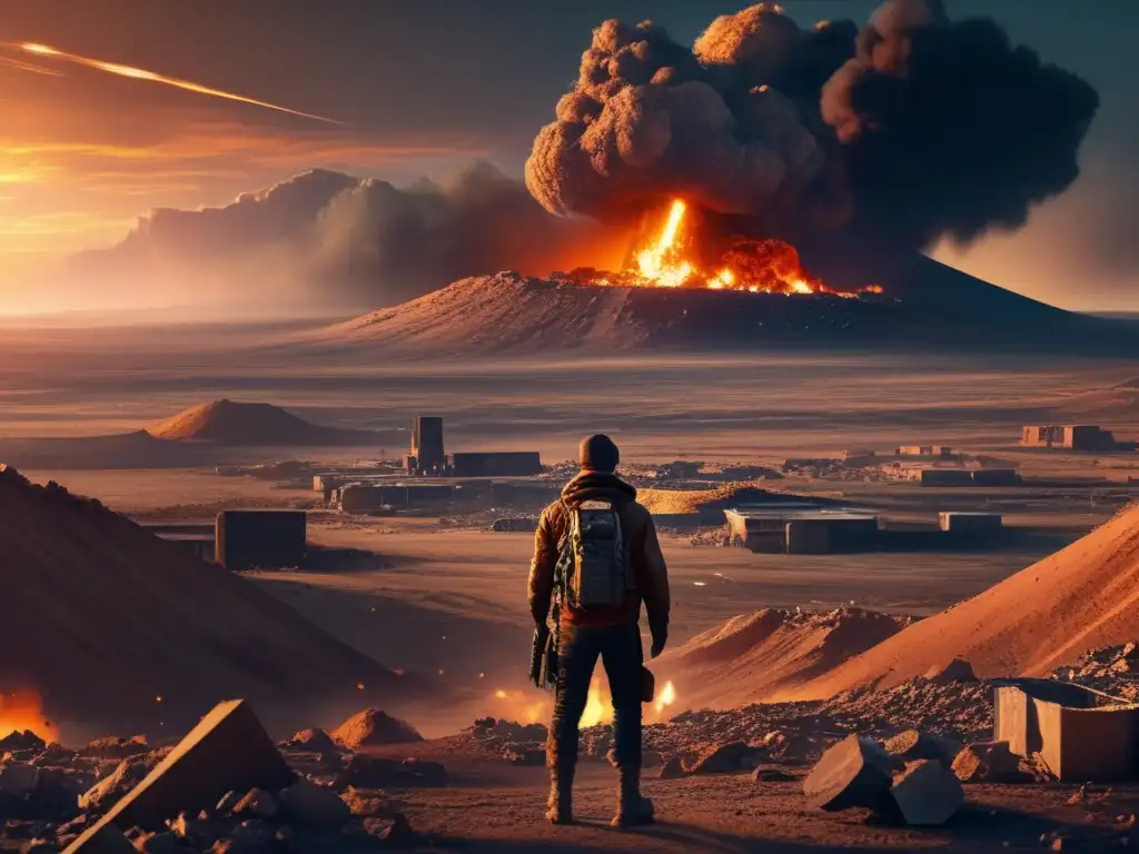 A haunting view of a city torn apart by apocalypse, as circular craters dominate the landscape, leaving behind abandoned structures and debris
