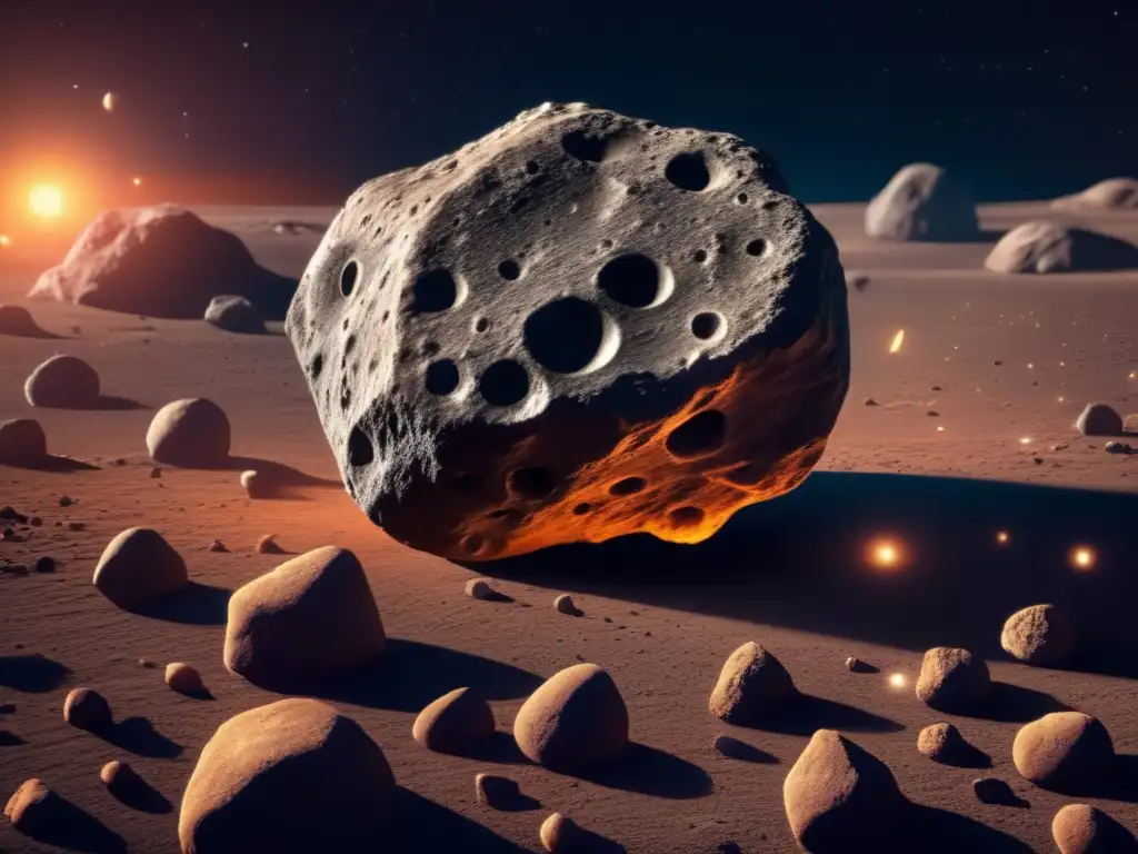 A breathtaking view of the asteroid Calliope, captured up close, reveals its craggy terrain, jagged rock formations, and intricate features