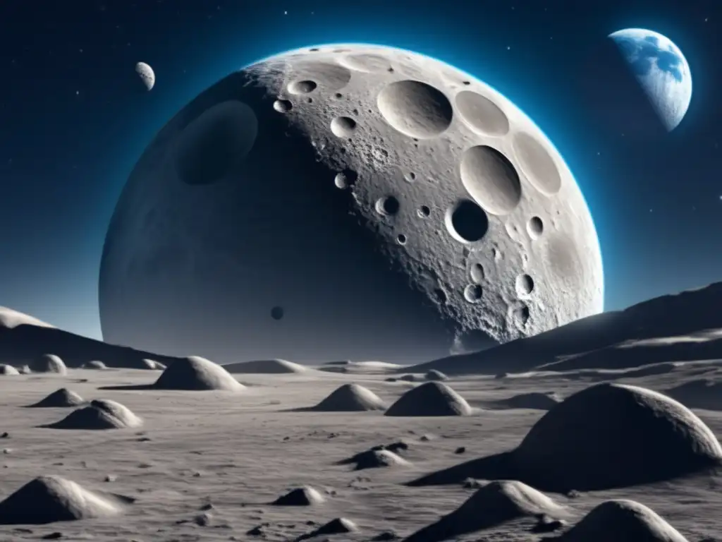 Earth's hidden sibling: A photorealistic closeup of Cruithne, our second moon, reveals its rugged terrain bathed in sunlight
