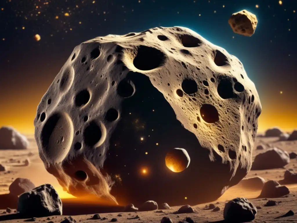 Discover the detailed surface of a massive asteroid, emerging from a cloud of dust and debris
