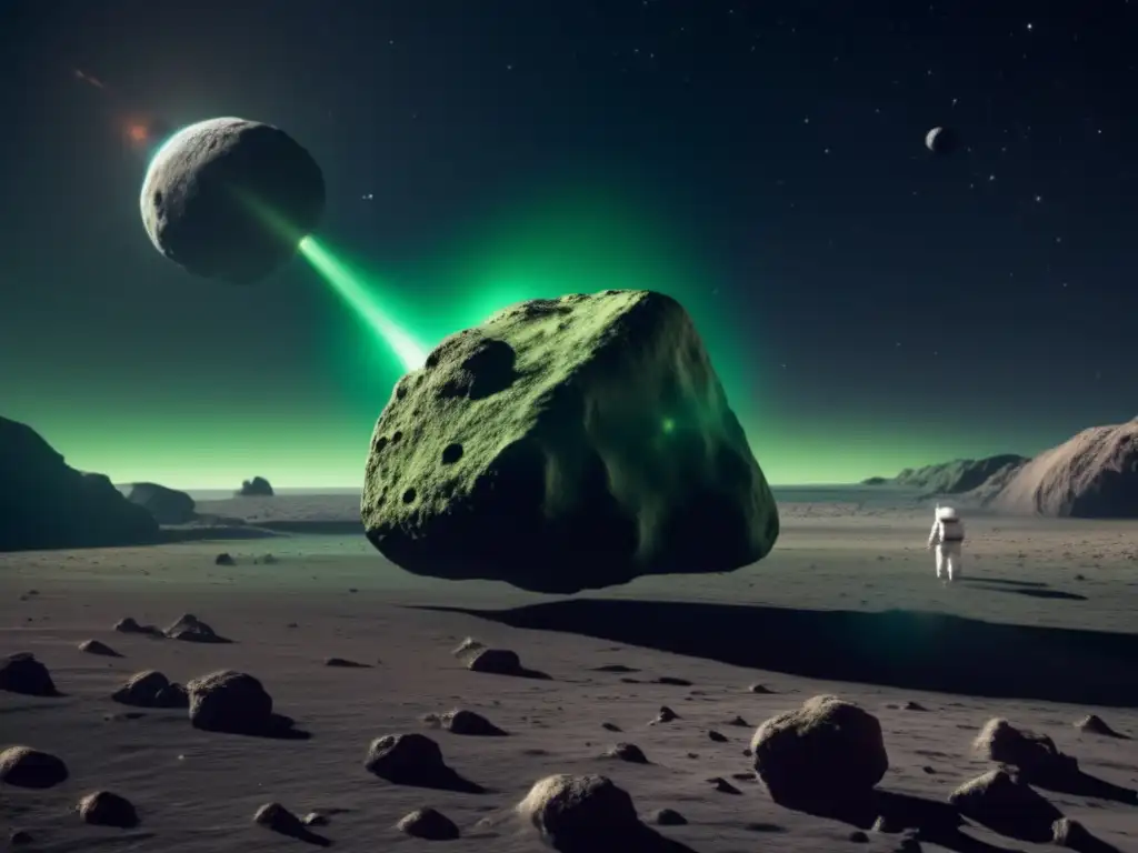 A stunning closeup of a small asteroid, its spherical shape illuminated by a glowing green atmosphere