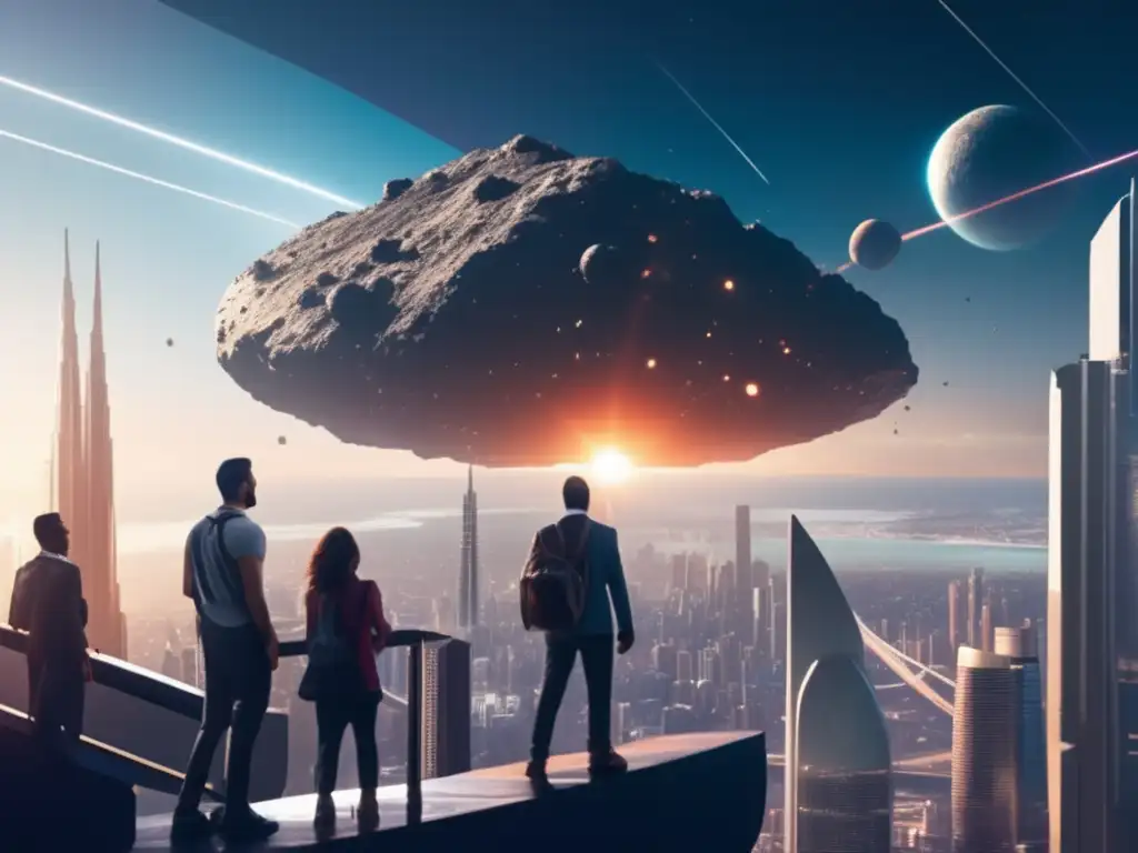 Galactic Metropolis: A Futuristic Asteroid Cityscape A thrilling photo of an asteroid up close, featuring a bustling megacity skyline on top