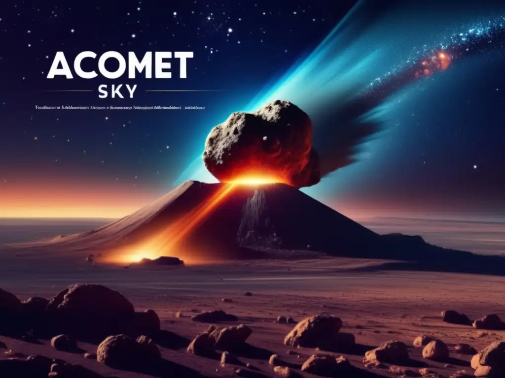 A mesmerizing comet streaks across the snowy landscape, surrounded by glittering stars