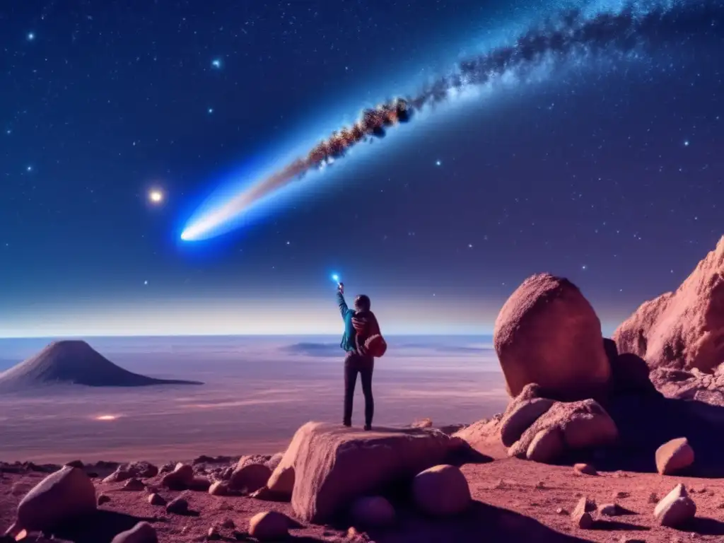 A glimpse into space, where a monstrous comet makes its treacherous approach towards Earth, leaving a jagged trail behind it