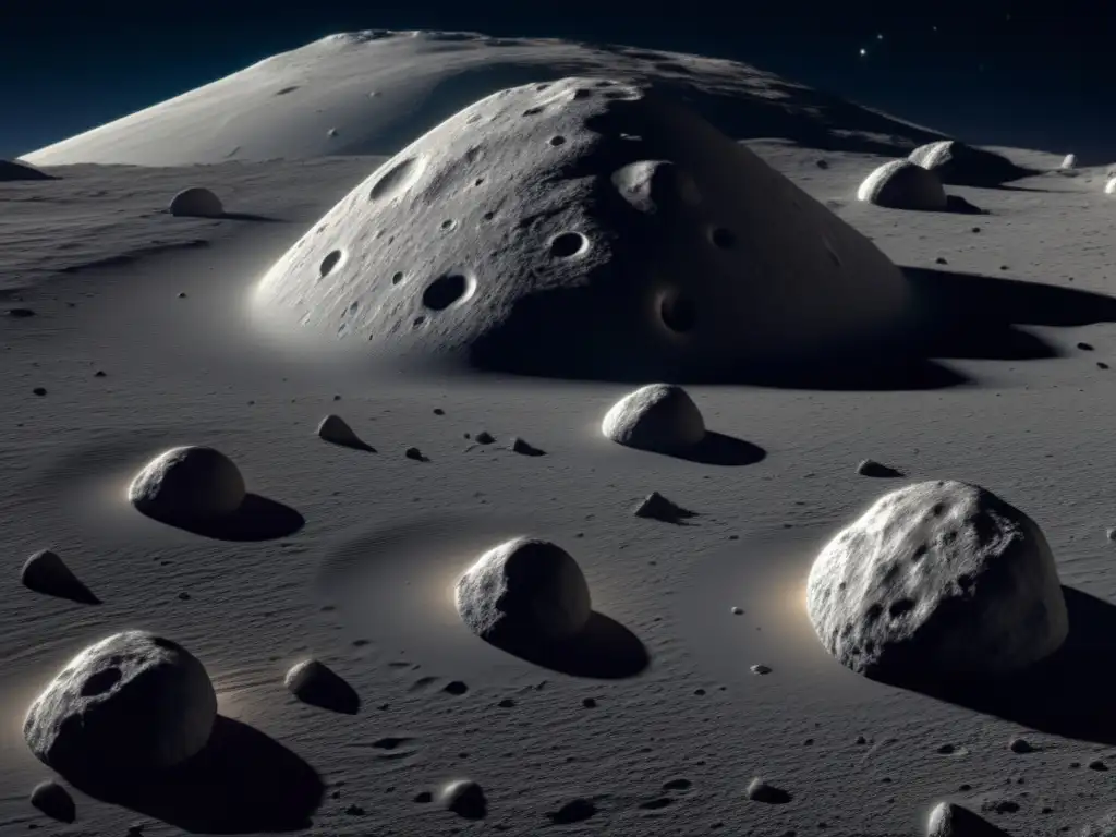 A celestial masterpiece unfolds, as Creusa's surface texture-maps with intricate craters and ridges, conveying a sense of grandeur and mystery