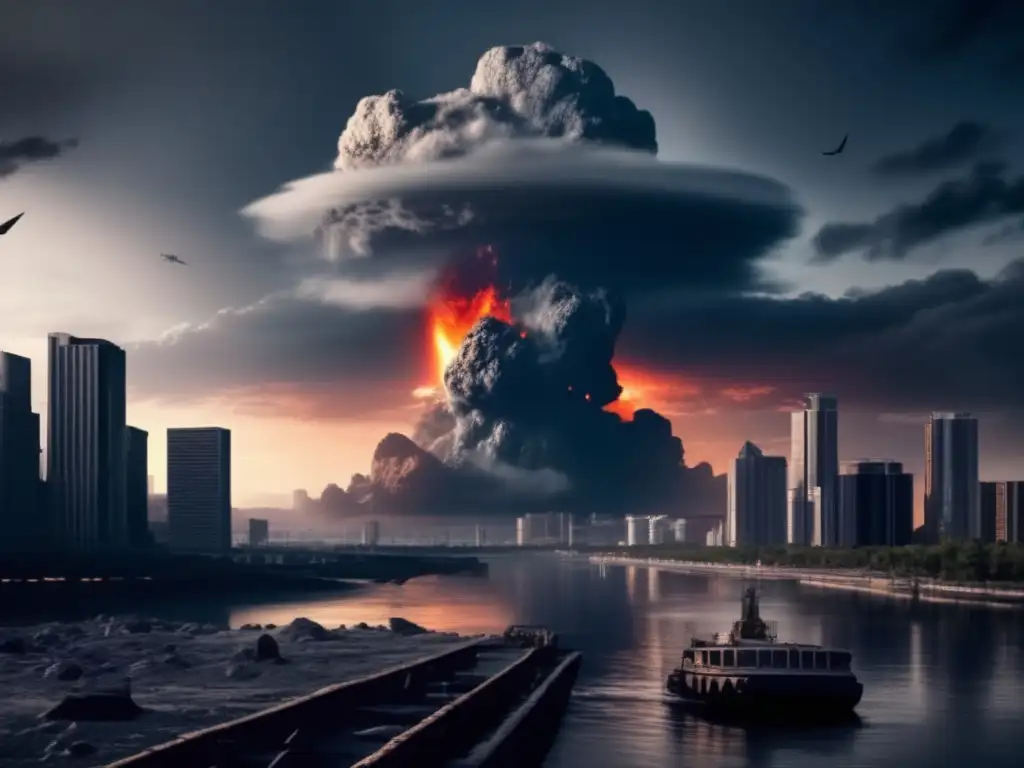 Asteroid Impact: Earth's Grim Reality Asteroid collision causing destruction and gloom - sinking ship in background