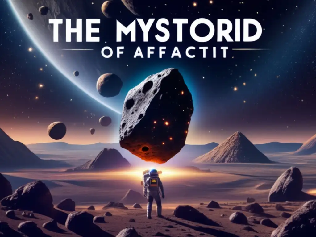 A stunning close-up from the NASA Deep Space Concepts Gallery: A photorealistic depiction of the asteroid 1991 VG in motion against a backdrop of twinkling stars and galaxies, with a mysterious title 'The Mystery Of 1991 VG' prominently displayed on its surface, churning up curiosity and speculation in the minds of space enthusiasts everywhere