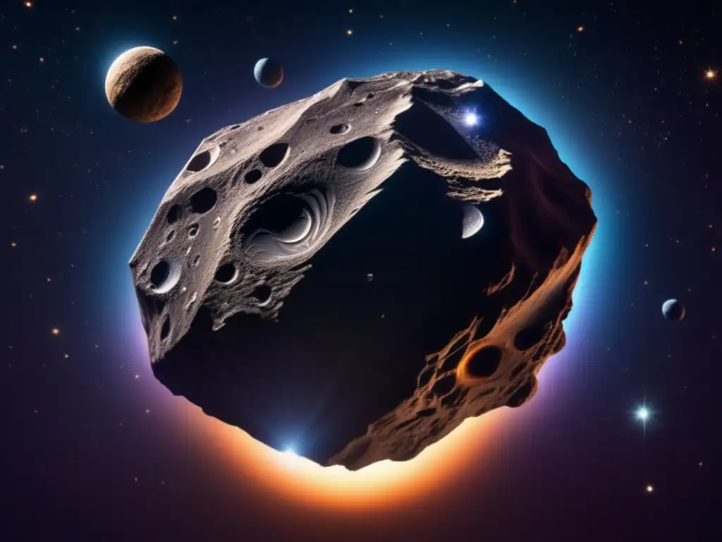 Crystal Asteroid Cruising in Space: A Photorealistic Illusion A photorealistic photograph of a dark crystal asteroid floating in space, intricate surface details visible in high resolution