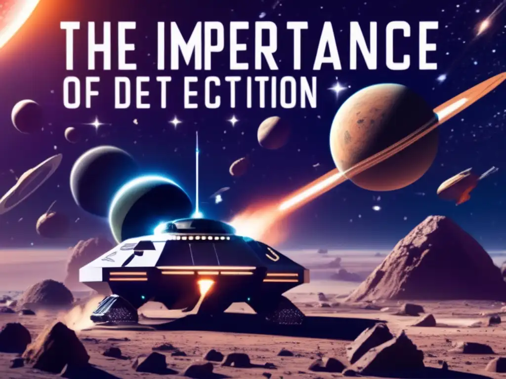 A stunning photorealistic depiction of a planetary defense system in full swing, with a buzzing spaceship navigating its way around it