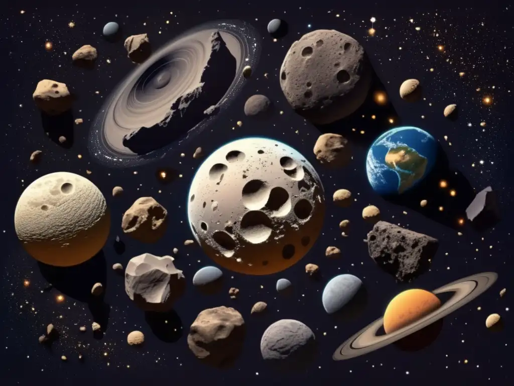 Awe-Inspiring Detailed Asteroid Belt Photograph A stunning and highly detailed photorealistic image capturing the majestic beauty of an asteroid belt in orbit on a black background