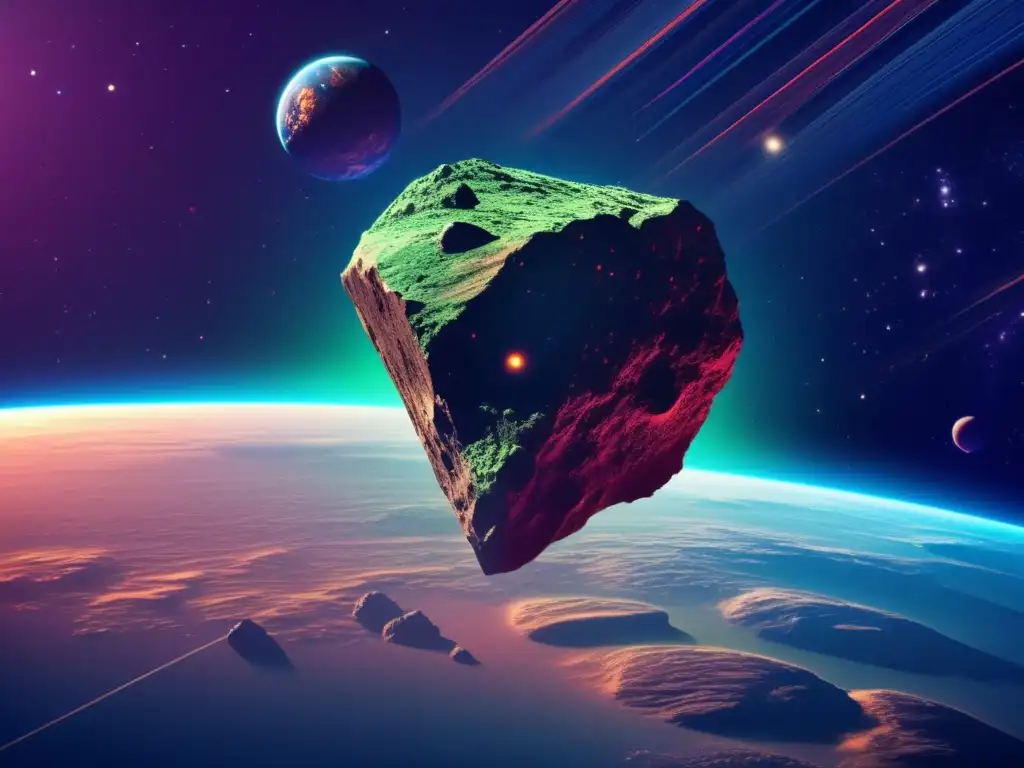 Asteroid'sMappingMission: Earth's LuringIllusion A stunning 8k ultradetailed image of an asteroid rock floating in space, with an intricate texture and a sharp shadow behind it