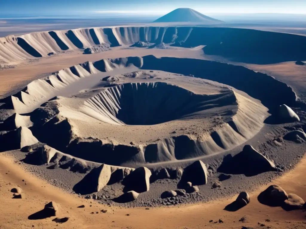 A massive asteroid impact site with diverse dinosaur fossils surrounding the crater