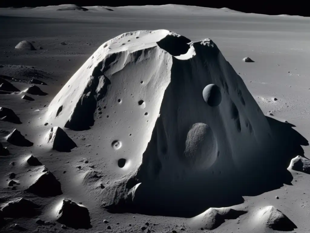 A stunning image of the irregular and diverse terrain of Dolon asteroid, captured from a close and prominent angle