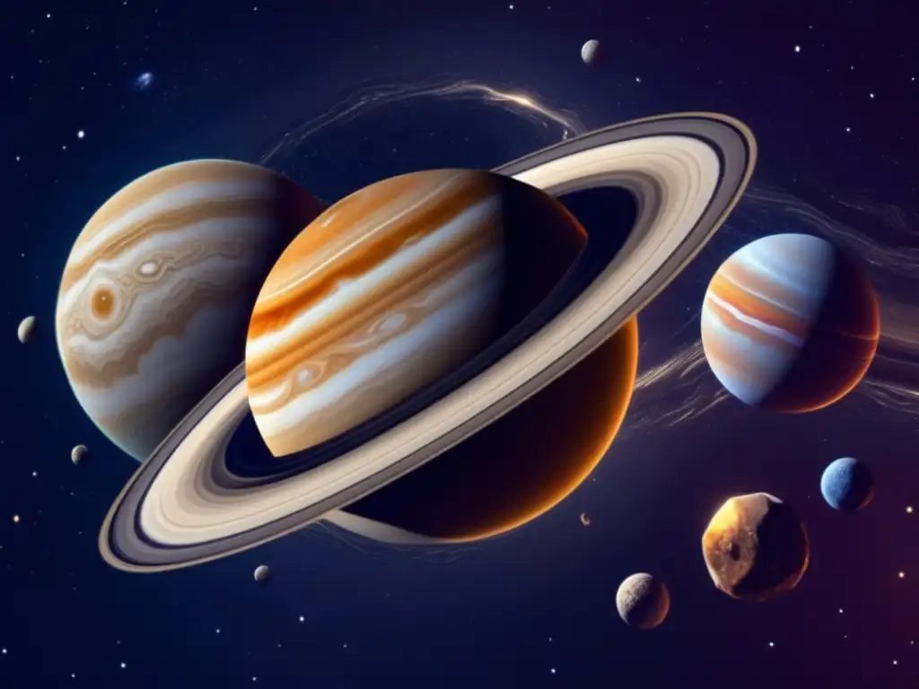 The asteroid Dolon orbits between Jupiter and Saturn, appearing as a symbol of mythological significance with its intricate textures and patterns