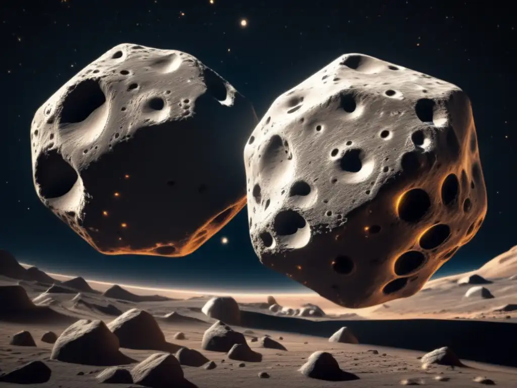 Stunning photorealistic image of a double asteroid, captured from multiple angles