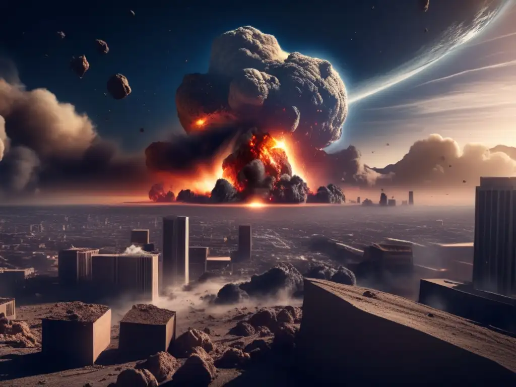 Asteroid Impact: Earth's Grim Aftermath A photorealistic depiction of Earth, struck by a massive asteroid, causing widespread destruction in its path