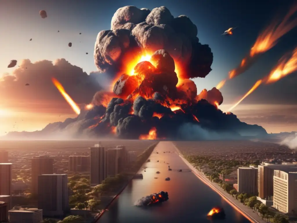 Asteroid Impact Averts Disaster Earth Photorealism Dash: A photorealistic Earth image with an orangered asteroid colliding, causing widespread destruction and fires