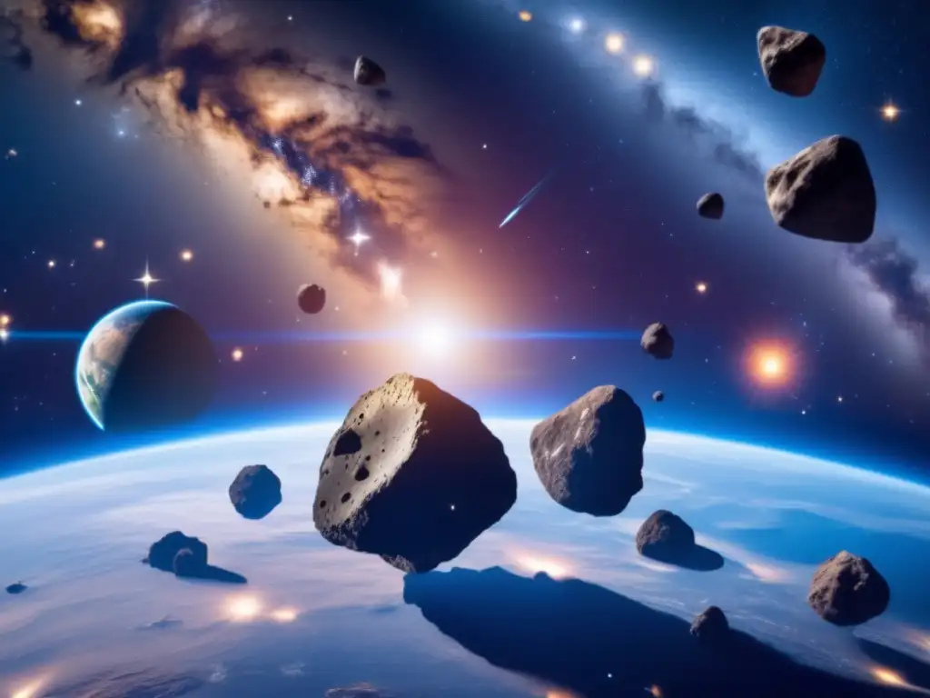 A breathtaking photo of Earth from space illustrates the ominous presence of multiple asteroids in the foreground