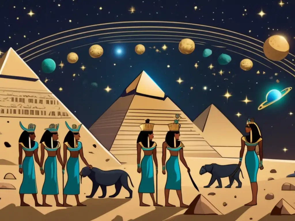 Ancient Egyptian Cosmos: Photorealistic Asteroid Surrounded Gods Ancient Egyptians believed that the cosmos was a divine creation, a reflection of their deities, as depicted in this stunning 8k ultradetailed image