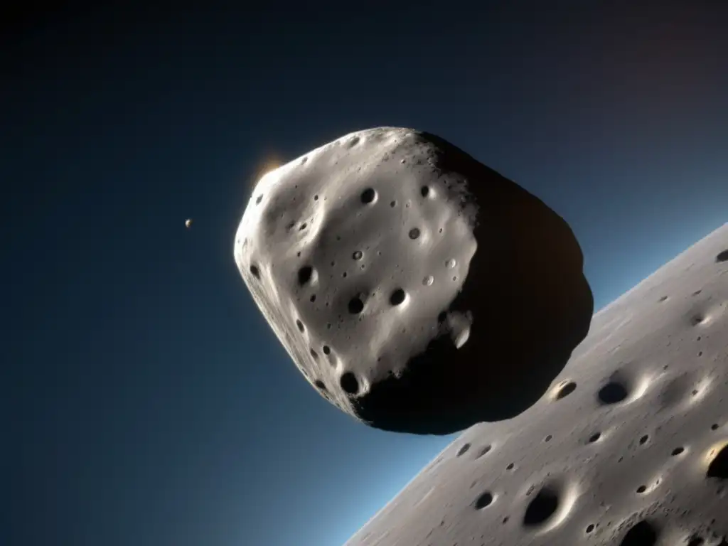 An awe-inspiring closeup of asteroid 433 Eros, captured in stunning detail with intricate surface textures, grooves, and ridges